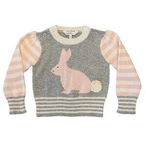 FOX & FINCH Bunny Rabbit Sweater Girls 12-18 Mos 1 Toddler Girl Grey Pink Easter